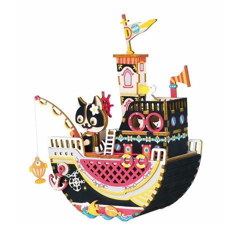 Cat Boat Music Box 3D Puzzle